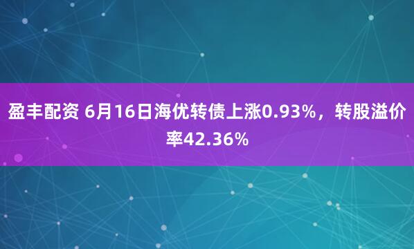 盈丰配资 6月16日海优转债上涨0.93%,转股溢价率42.36%