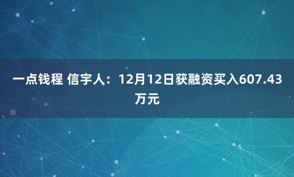 一点钱程 信宇人：12月12日获融资买入607.43万元